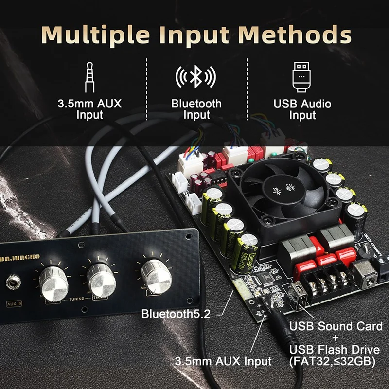 A73E-NEW T220HS-W Bluetooth 5.2 Subwoofer Digital Amplifier Board 2.0 Channel 220W+220W Wide Voltage 12-36V Stereo HIFI