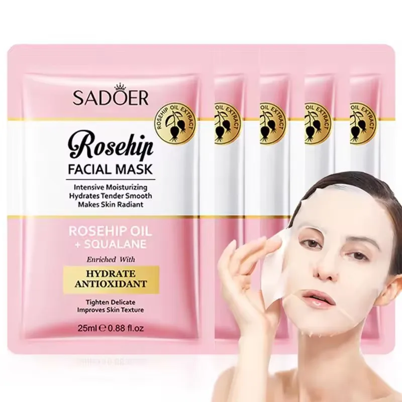 

5pcs SADOER Rosehip Face Mask Facial skincare Moisturizing Brightening Firming Hydrating Facial Masks Face Sheet Mask