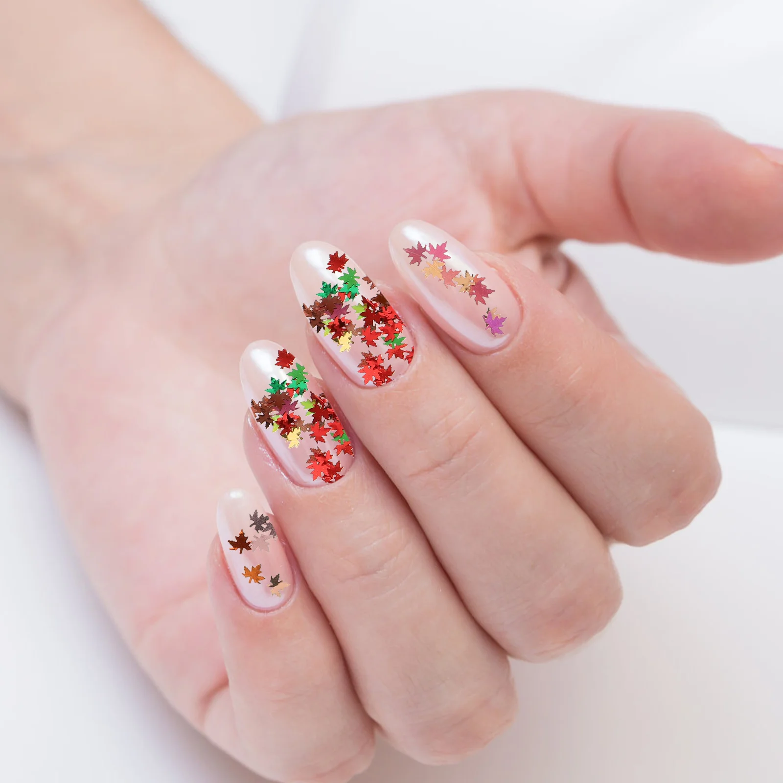 

3 Boxes Fall Leaves Nail Decals Maple Leaf Glitter Flakes Nail Art Supplies Autumn Manicure Decoration for Holiday Look