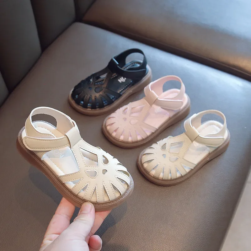 Children's Soft-soled Shoes Summer T-Strap Closed Toe Little Girls Princess Fashion Anti-Slip Korean Style Boys Beach Sandals