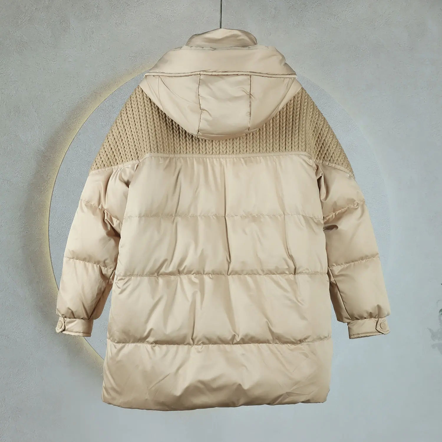 2025 겨울 신작 여성 다운 재킷 루즈한 후드 니트 스플라이싱 재킷