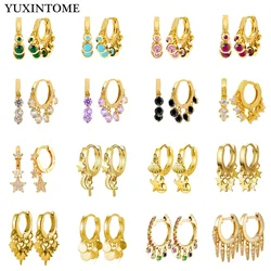 YUXINTOME 925 Sterling Silver Ear Needle Round Zircon/Star Tassel Hoop Earrings European And Personality Street Shooting Jewelry
