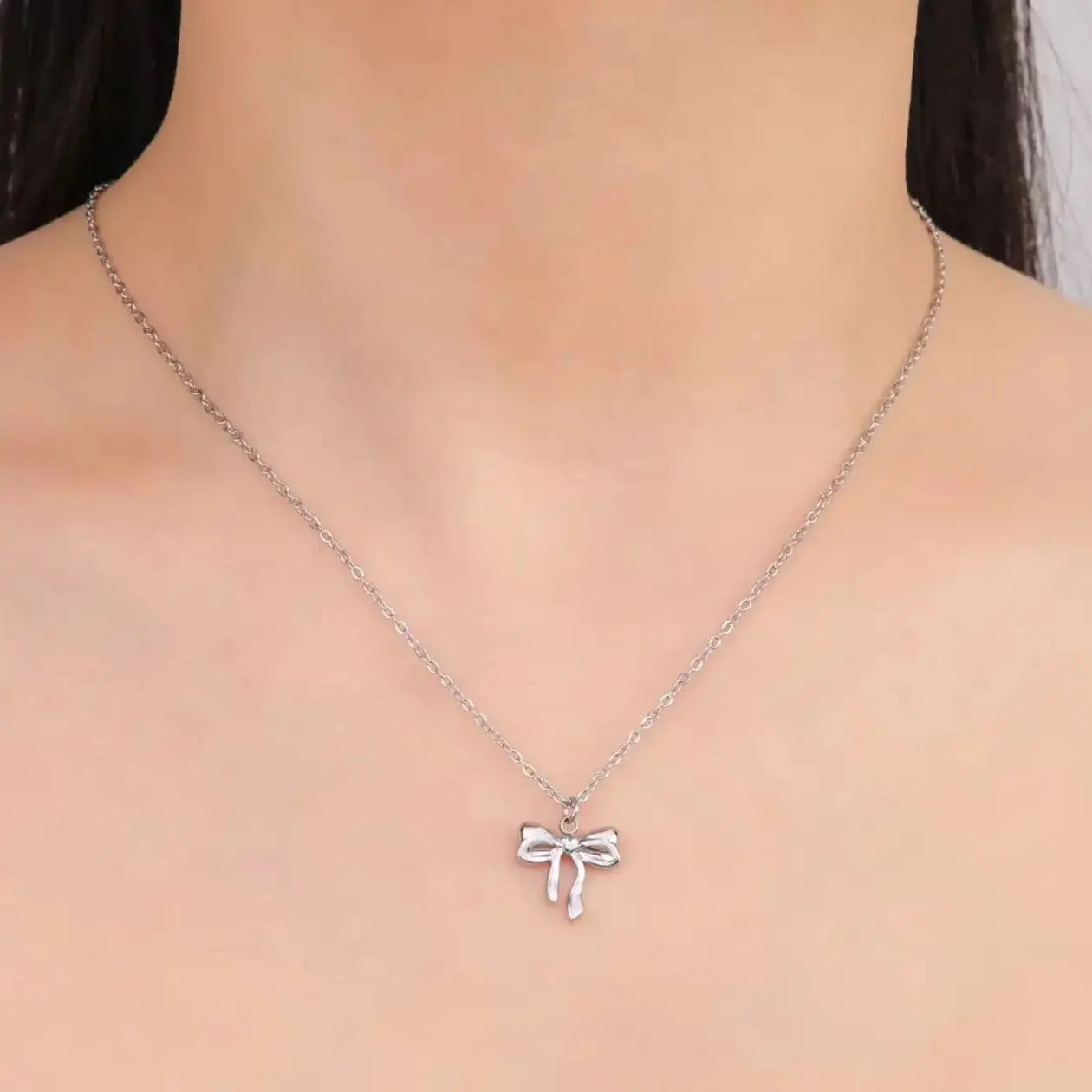 Unift Elegant Bowknot Necklace Y2k Bow Tie Neck Chain Pendant Stainless Steel Fashionable Trendy Minimalist Jewelry Wholesale image 6