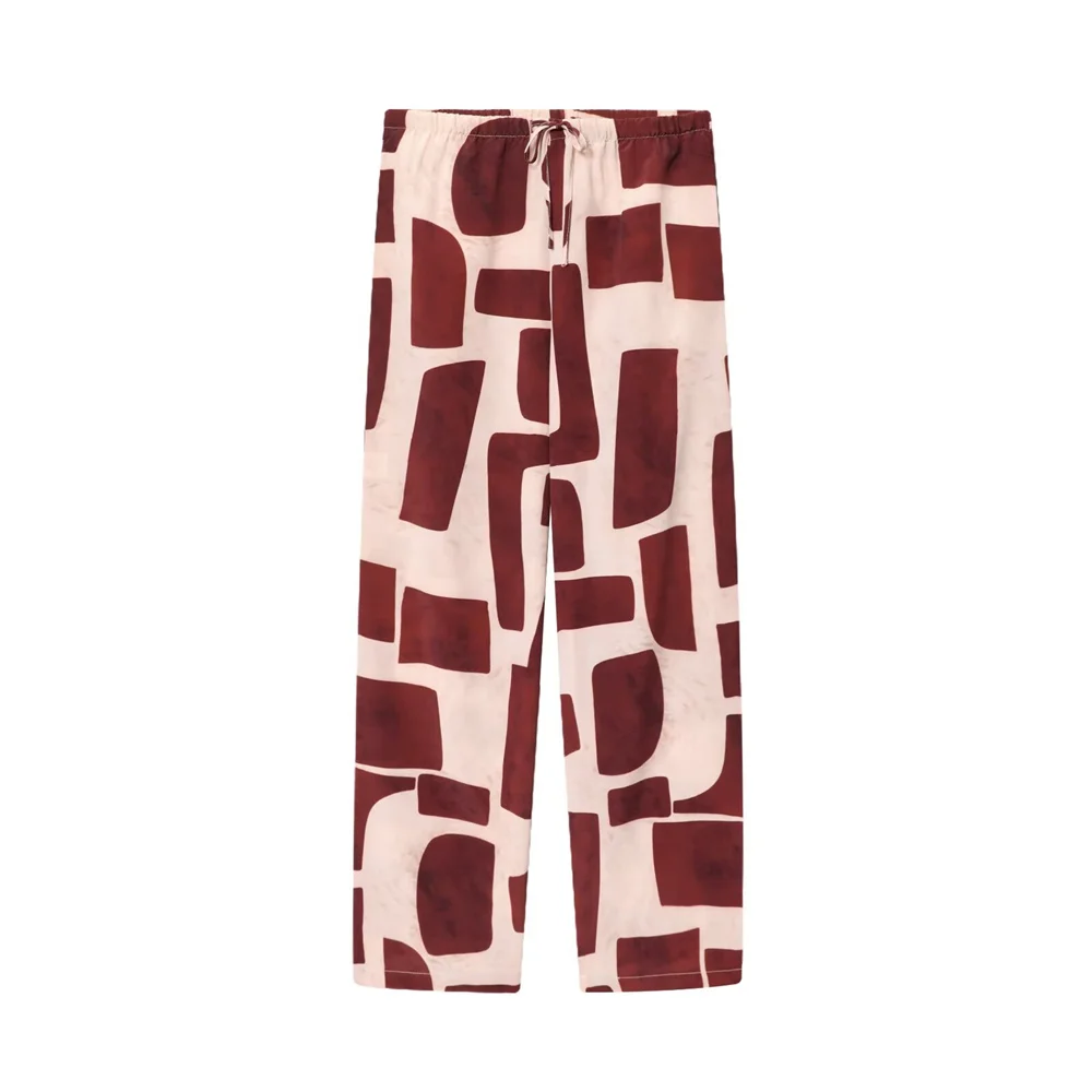 جديد الخريف والشتاء المرأة عارضة فضفاض طوق بأكمام طويلة واحدة الصدر نمط هندسي قميص واسعة الساق السراويل #4