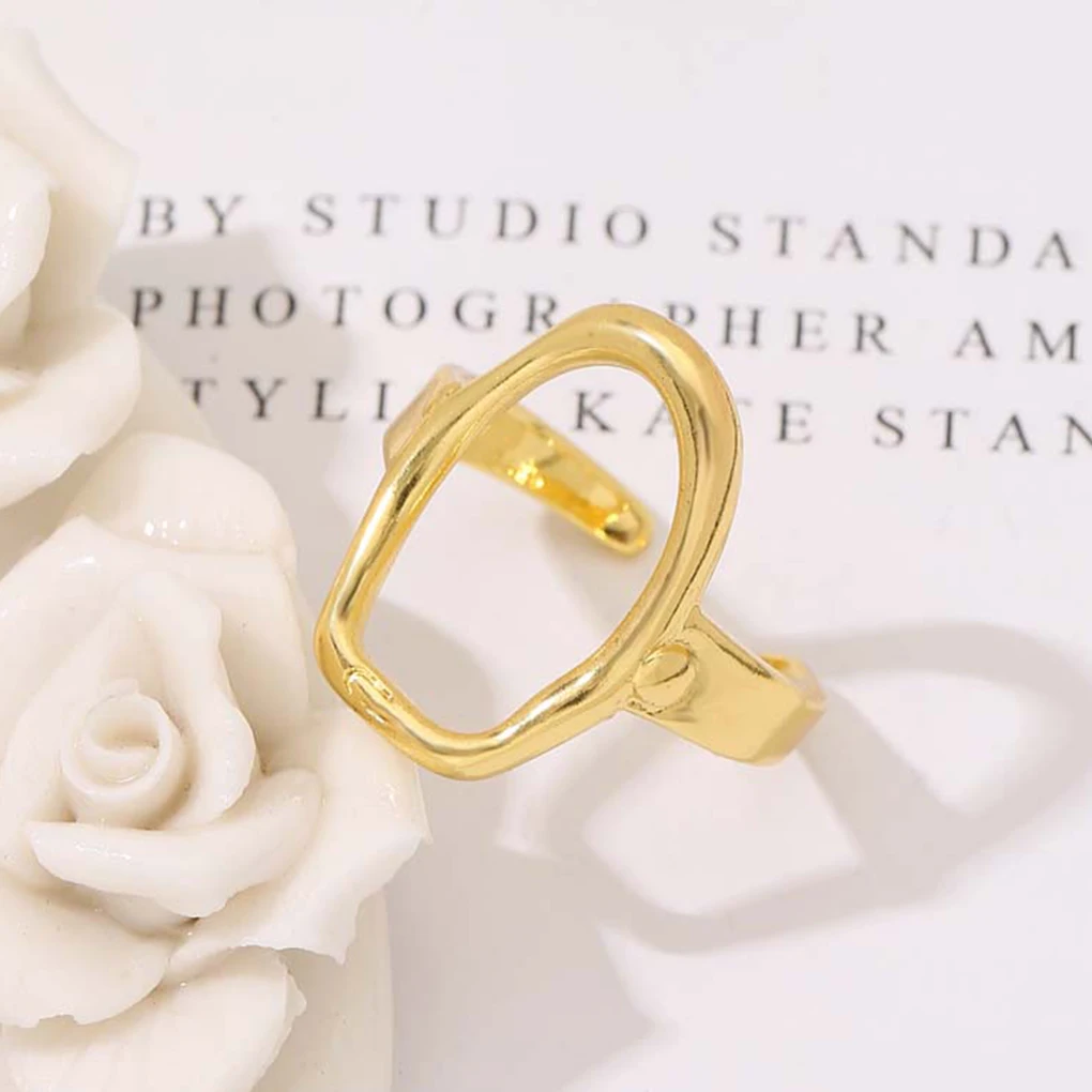 CHENGXUN Dainty Gothic Round Geometric Opening Ring For Women Adjustable Smooth Gold Plated Party Girl's Fingers Mother Day Gift