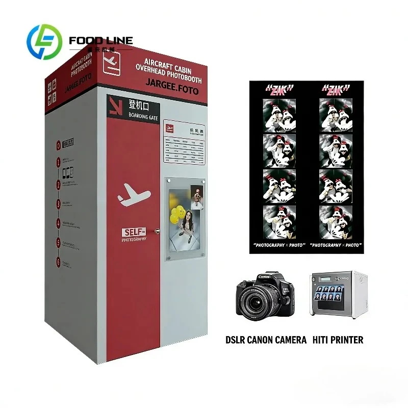 Customized Airport Boarding Gate LED Photo Booth 2400W HD DSLR Coin Operated Touch Screen Kiosk with Professional Beauty System