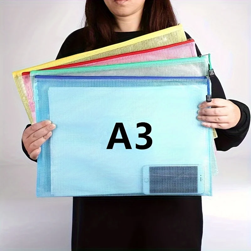 5pcs Multi-Color PVC Folder A4/A3 Size, Transparent File Bag, Standard Size, Suitable for School Office Storage and Organization