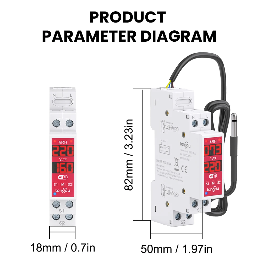 Timer Smart Life/Alexa/Google WiFi Suitable for Tuya DIN Rail 2-Gang 18mm Smart Switch with Temp & Humidity  Sensor,