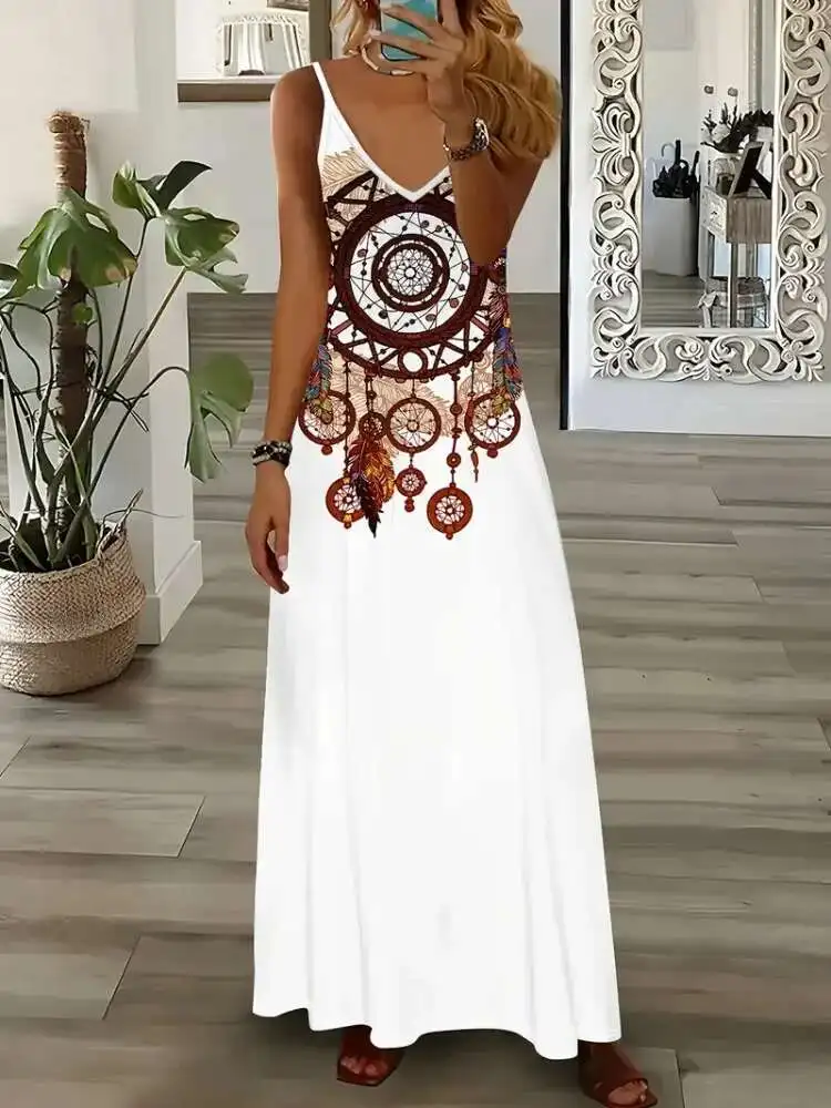 Printed Slim-Fit Straight Tube Halter Women's Long Summer Evening High-End Atmosphere Elegant Dress Advance Guard