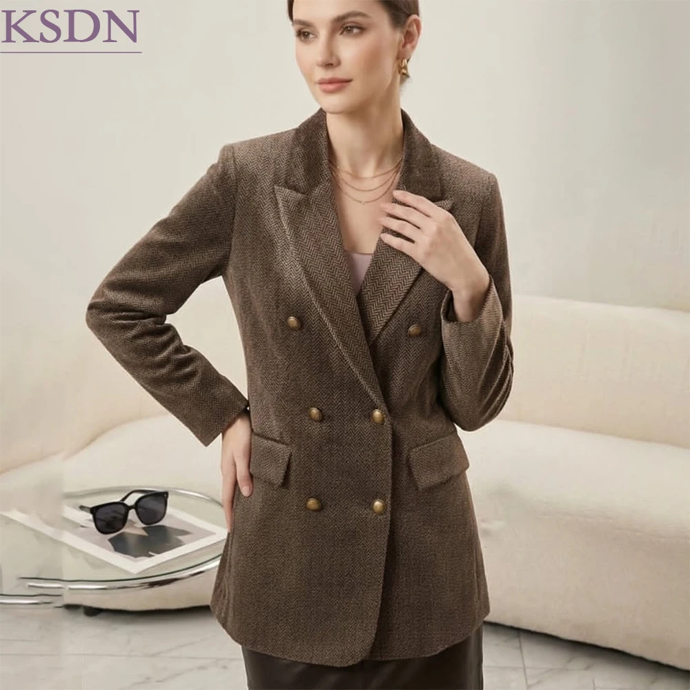 Luxury Tweed Women's Blazer High Quality Single Breasted Peak Lapel Jcaket 1 Piece Formal Office Lady Female Clothing Coat