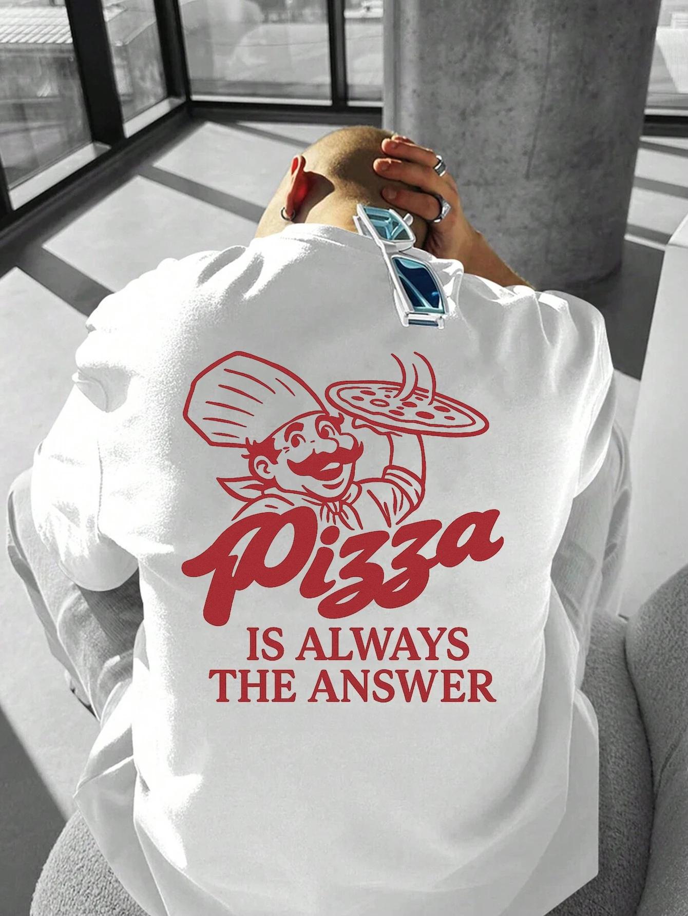 Image of „Pizza ist immer die Antwort“ Grafik-T-Shirt für Männer und Frauen, lustiges Essen, Streetwear, ästhetisch, lässig, Baumwolle, kurzärmelig