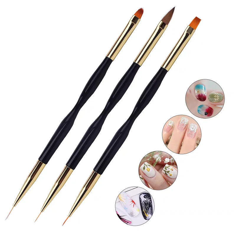 3Pcs Manicure Brushes Dual Head Gel Painted Brush Pinceless Ultra Thin Line Drawing Pen Dual End Nail Art Design Painting Tools