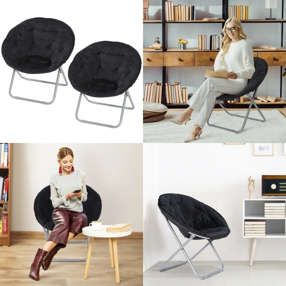 

Living Room ChairsOversized Foldable Fur Moon Chair Set of 2 Soft Stools with Metal Frame Comfortable Seating for Living Room