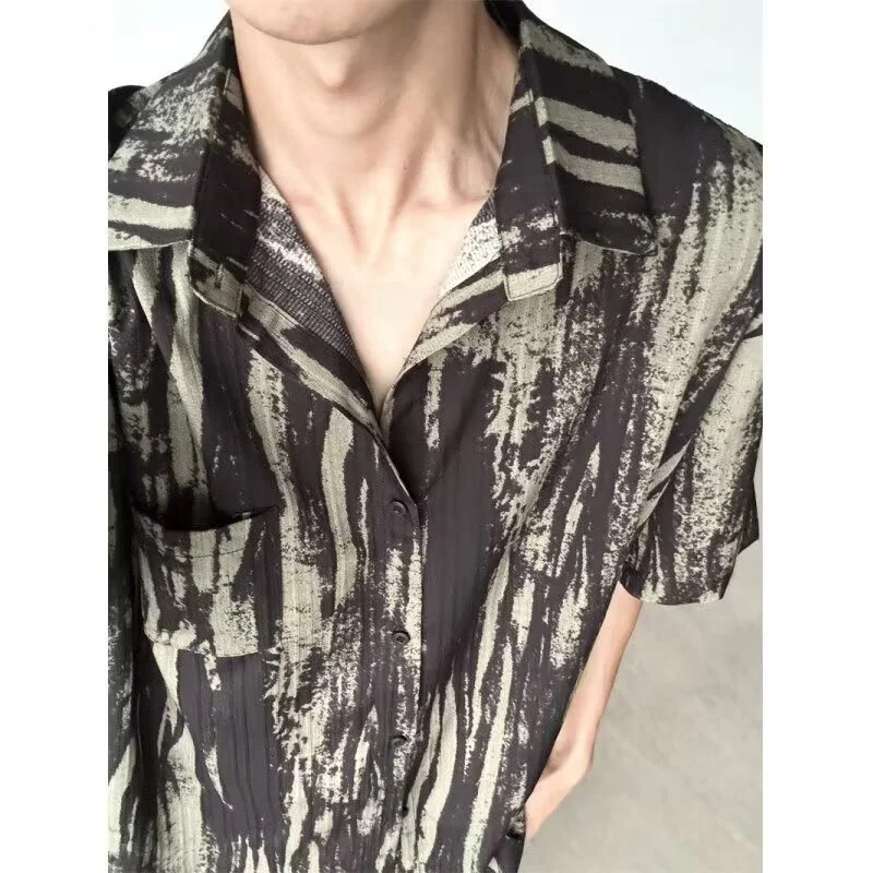 

Свободный крой из ледяного шелка ort Sve irt Мужская летняя повседневная верхняя одежда с принтом тай-дай Легкая обычная длина с рисунком на пуговицах