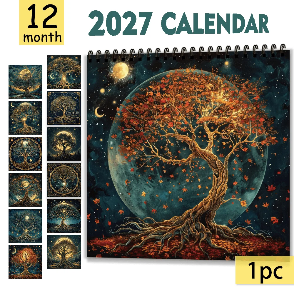 1pc 2027 Starry Tree Of Life Wall Calendar,12‑Month Planner,Gift For Back‑to‑School,Christmas,New Year,Free Stickers Included