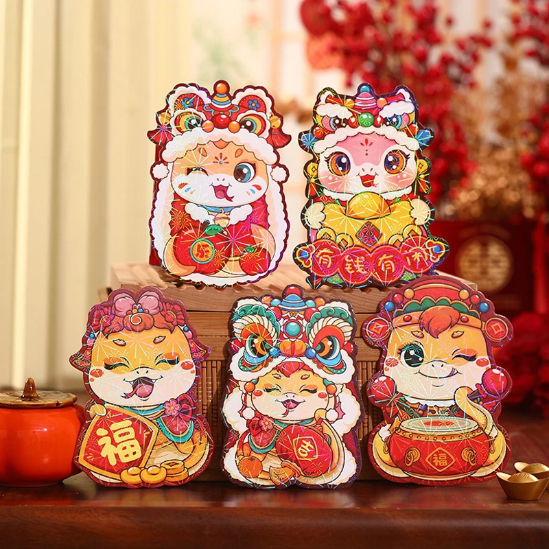 6Pcs Cute Red Envelope 2025 Snake Year New Year's Money Packaging Blessing Chinese Traditional Spring Festival Red Packets Gifts