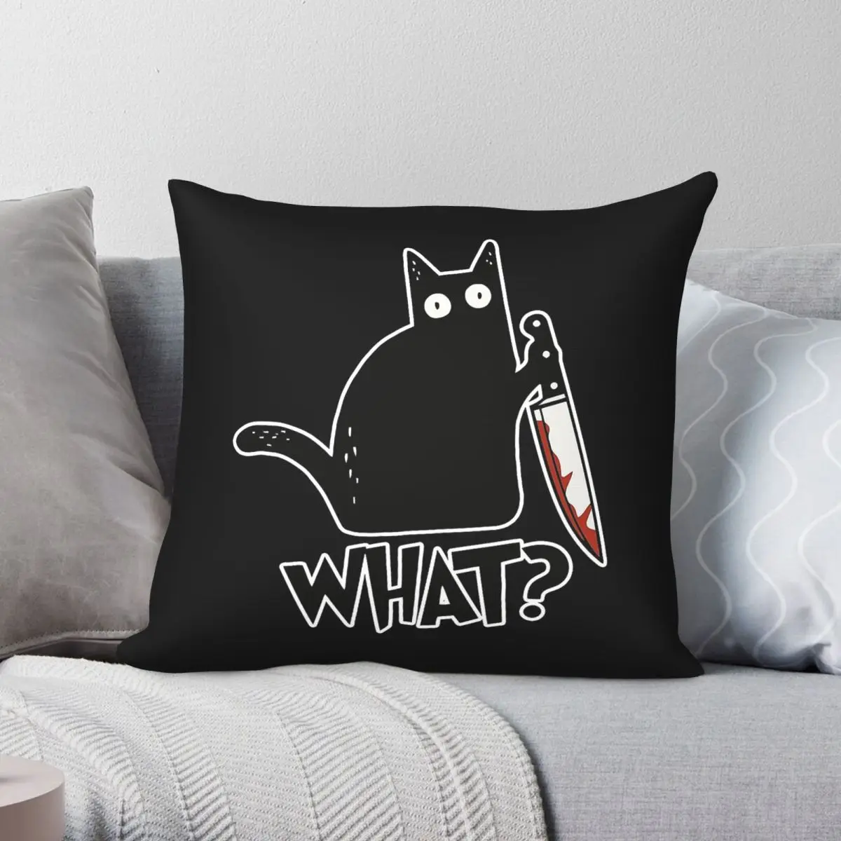 Murderous Black Cat With Knife Square Pillowcase Polyester Linen Velvet Creative Decorative Throw Pillow Bed Cushion Cover 45x45