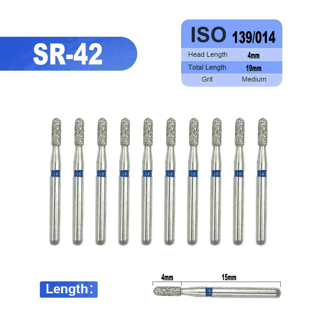 10pcs Cylinder Pointed Dental Diamond Bur Dental Diamond Dentist Tools Crown Preparation Cylinder with Beveled Tip Drills 1.6mm