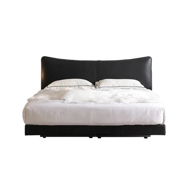 

Italian minimalist suspension bed full leather first layer cowhide master bedroom modern simple small apartment space saving bed