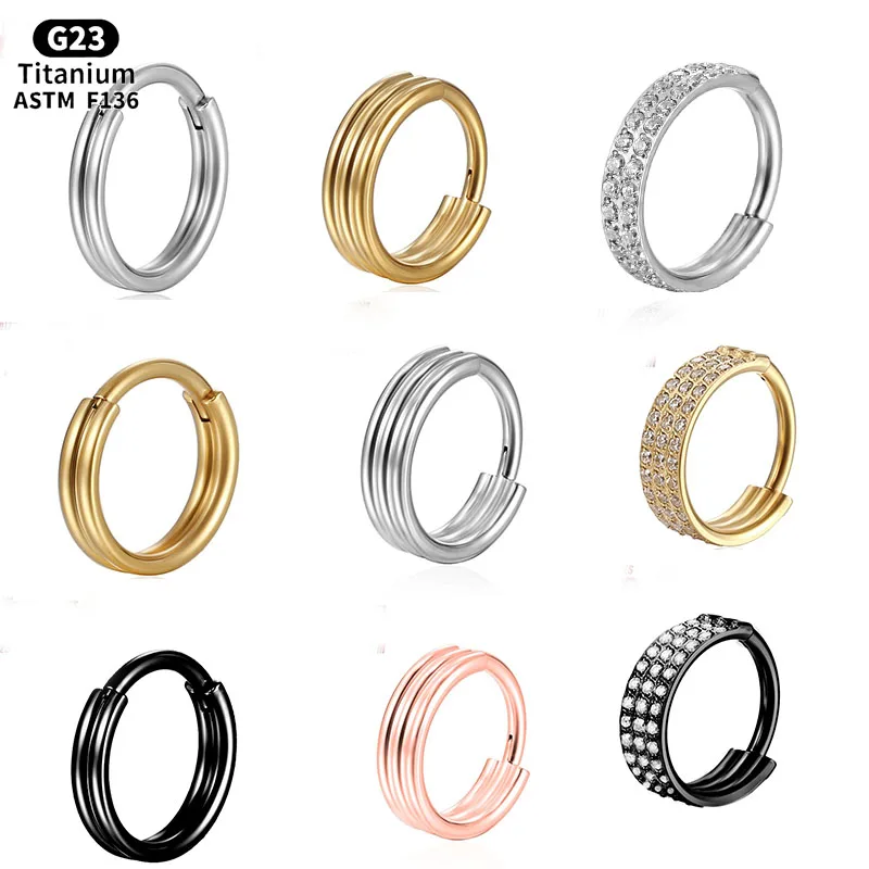 G23 Titanium Diaphragm Perforated Zircon Cartilage Nose Ring Hinge Section Tragic Earrings Clicker Body Clicker Sexy Women