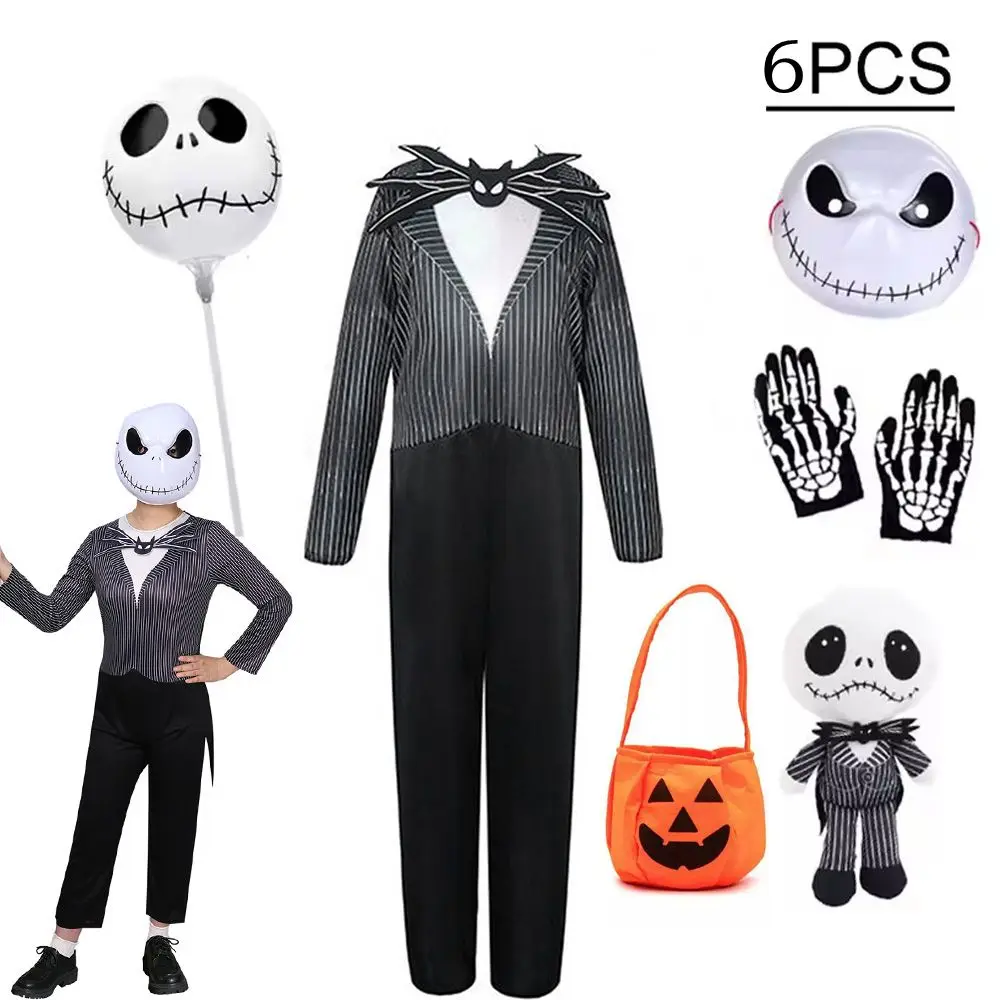 

Jack Skellington Costume Boy Black Cosplay Bodysuit Suit Halloween Christmas for Kids Girls Party Dress Up Carnival Clothes
