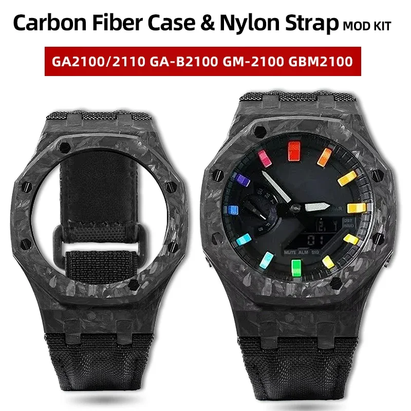 

Комплект для модификации Casio GA-2100, GA-2110, GM-2100, GBM-2100: ультралегкий корпус из карбона и нейлоновый ремешок, полный набор для полной модернизации.