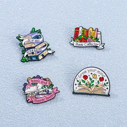 4pcs Cute Cartoon Book Flower Enamel Brooch Creative Exquisite Lapel Pin Badge Backpack Clothing Hat Accessories
