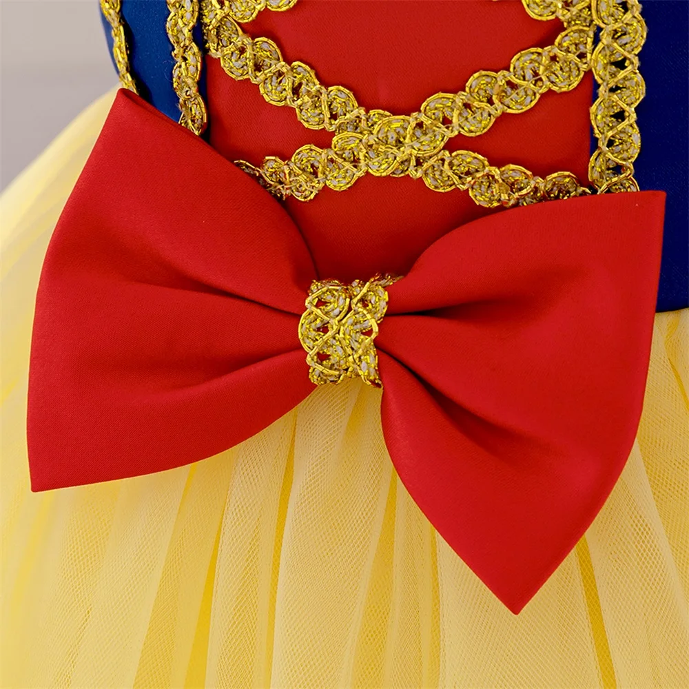 Girls Snow White Tutu Party Dress Baby Yellow Big Bow Costume Toddler 2pcs Sets Carnival Fluffy Dress Girl Cinderella Clothes