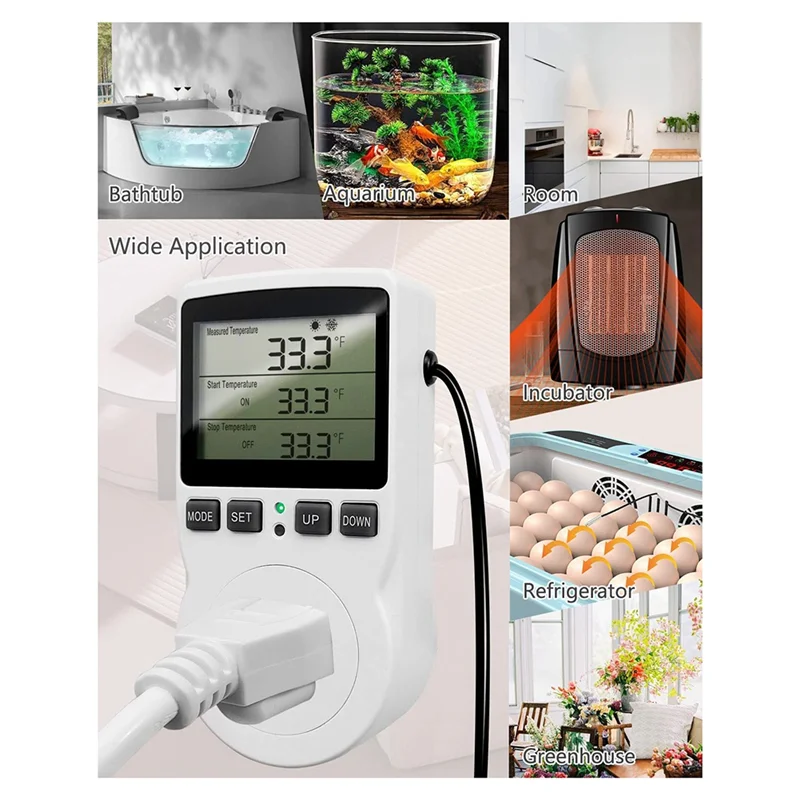 AA08-Digital Temperature Controller Outlet,120V Electric Thermostat Outlet Plug 110V For Reptile Terrarium Greenhouse US Plug