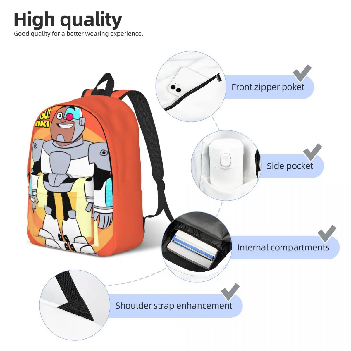 Comic Teen Titans Go Robot per uomo donna studente scuola bookbag zainetto medio alto college durevole