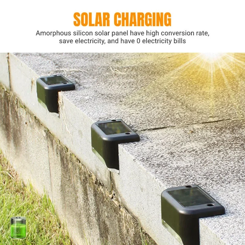 LED Solar Step Lamp Path Stair Outdoor Garden Light Waterproof Balcony Light Decoration for Patio Garden Stair Fence Decor Light