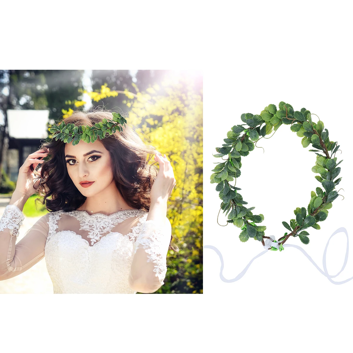 

Christmas Tree Branch Garland Headbands Leaf Design Bride Wreath Green Wedding Festival Photography Hair Accessories Lightweight
