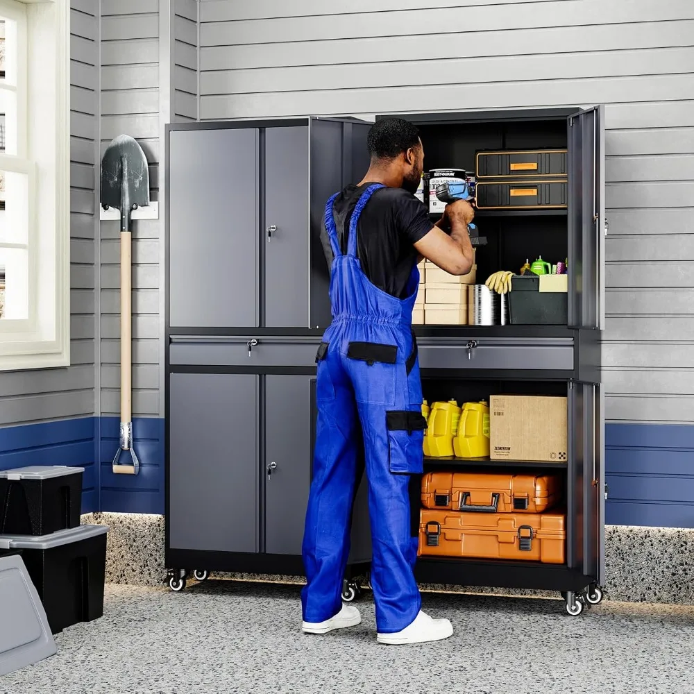 Locking Steel Storage Cabinet with Adjustable Shelves for Garage, Office, and Warehouse