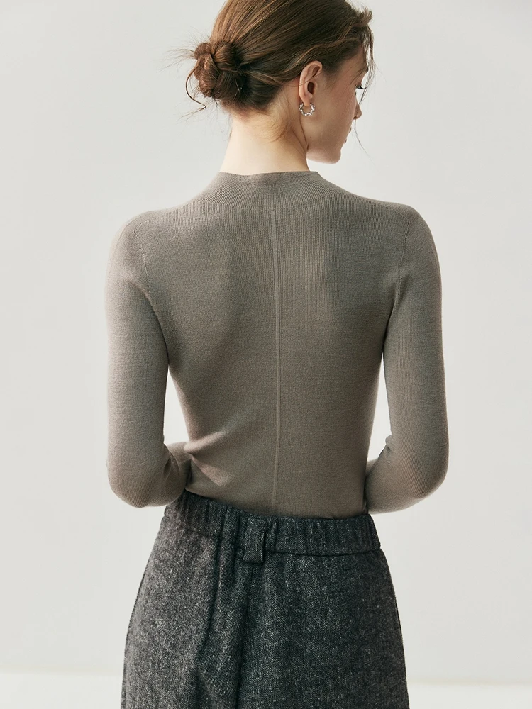 

Autumn Winter Women 100% Cashmere Sweater Mock Neck Pullover Slim Basic Cashmere Knitwear Soft Warm High Strecth Pullover Tops