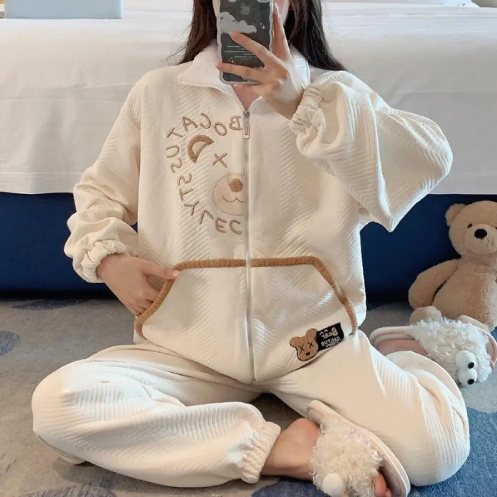 Cute Pochacco Plush Pajamas Suit Sanrioed Kawaii Cartoon Pompompurin Homewear Autumn Winter Zipper Loose Air Cotton Nightwear