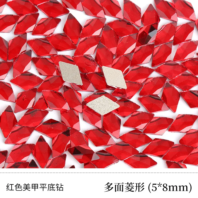 wholesale 100pcs Red Heart Square Flat Back Nail Rhinestone  Special Shaped Crystals Nail Art Stones 3D Personalized Decoration