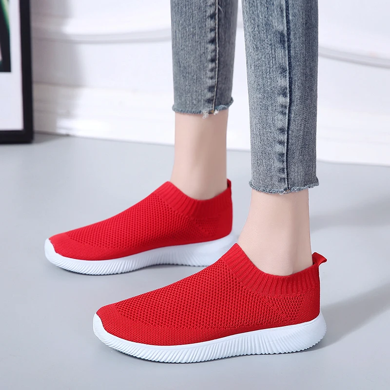 Plus Size 43 Breathable Mesh Platform Sneakers Women Slip on Soft Ladies Casual Running Shoes 2024 Women\'s  Knit Sock Shoe Flats