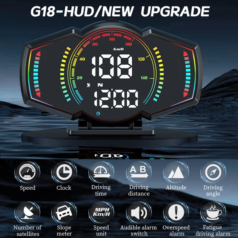 G18 Проекционный дисплей GPS HUD Дисплей Цифровой спидометр MPH Компас Высотомер Многофункциональный направление, градиентометр для всех автомобилей