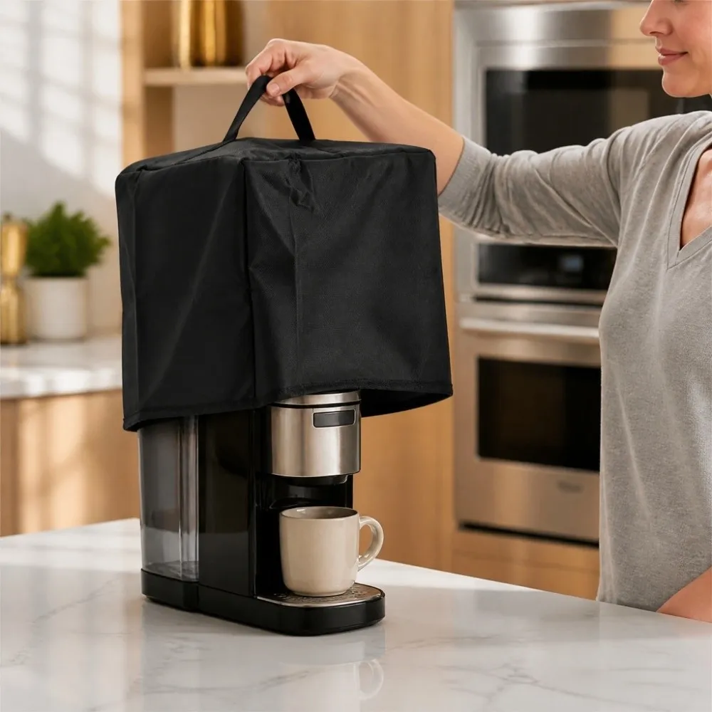 600D Oxford Fabric Coffee Maker Cover Water Proof Scratchproof Coffee Brewer Cover Black Single Serve Compatible
