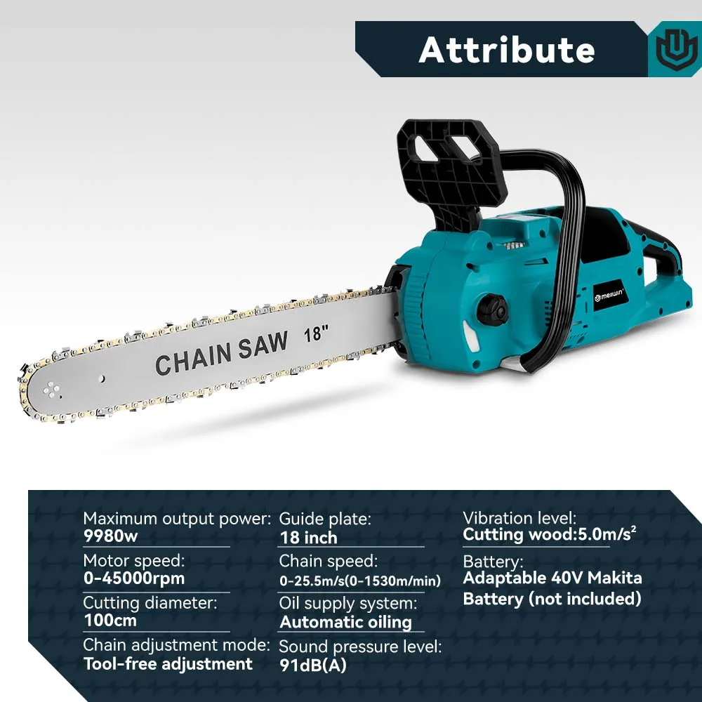 18 Inch Brushless Electric Chainsaw 9980W Cordless Rechargeable Electric Saw Woodworking Power Tools For Makita 40V Battery