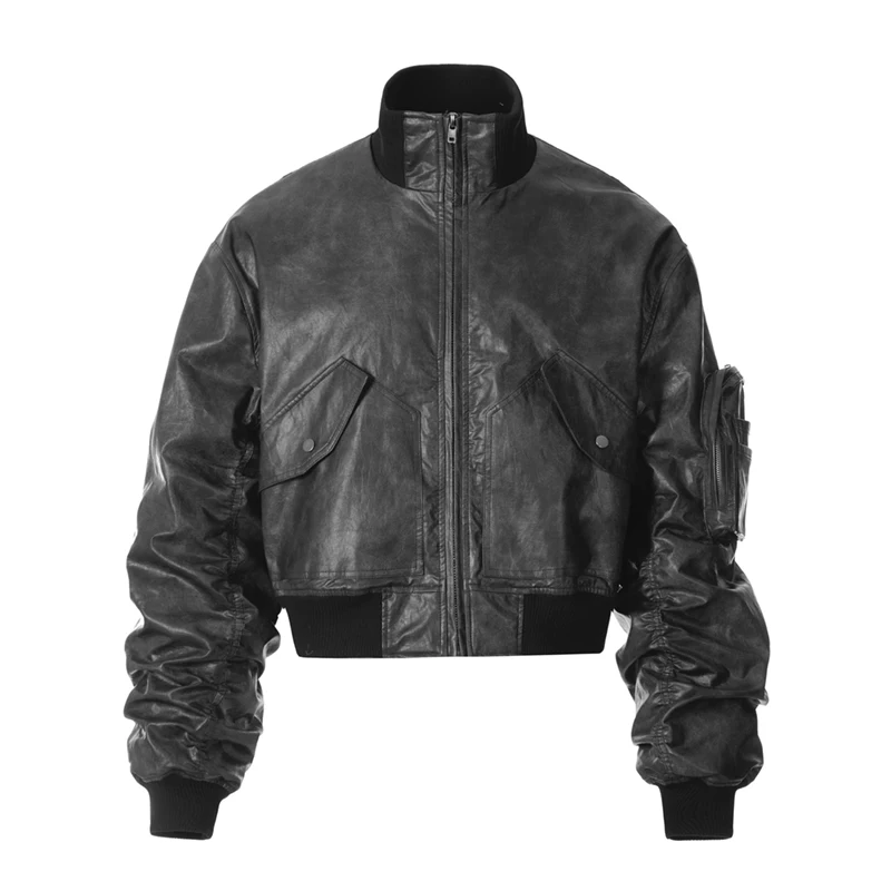 سترة شتوية قصيرة مبطنة من الجلد للرجال ملابس خروج عصرية فضفاضة غير رسمية دافئة وسميكة للدراجات النارية سترة نسائية معطف باركاس ملابس خارجية #3