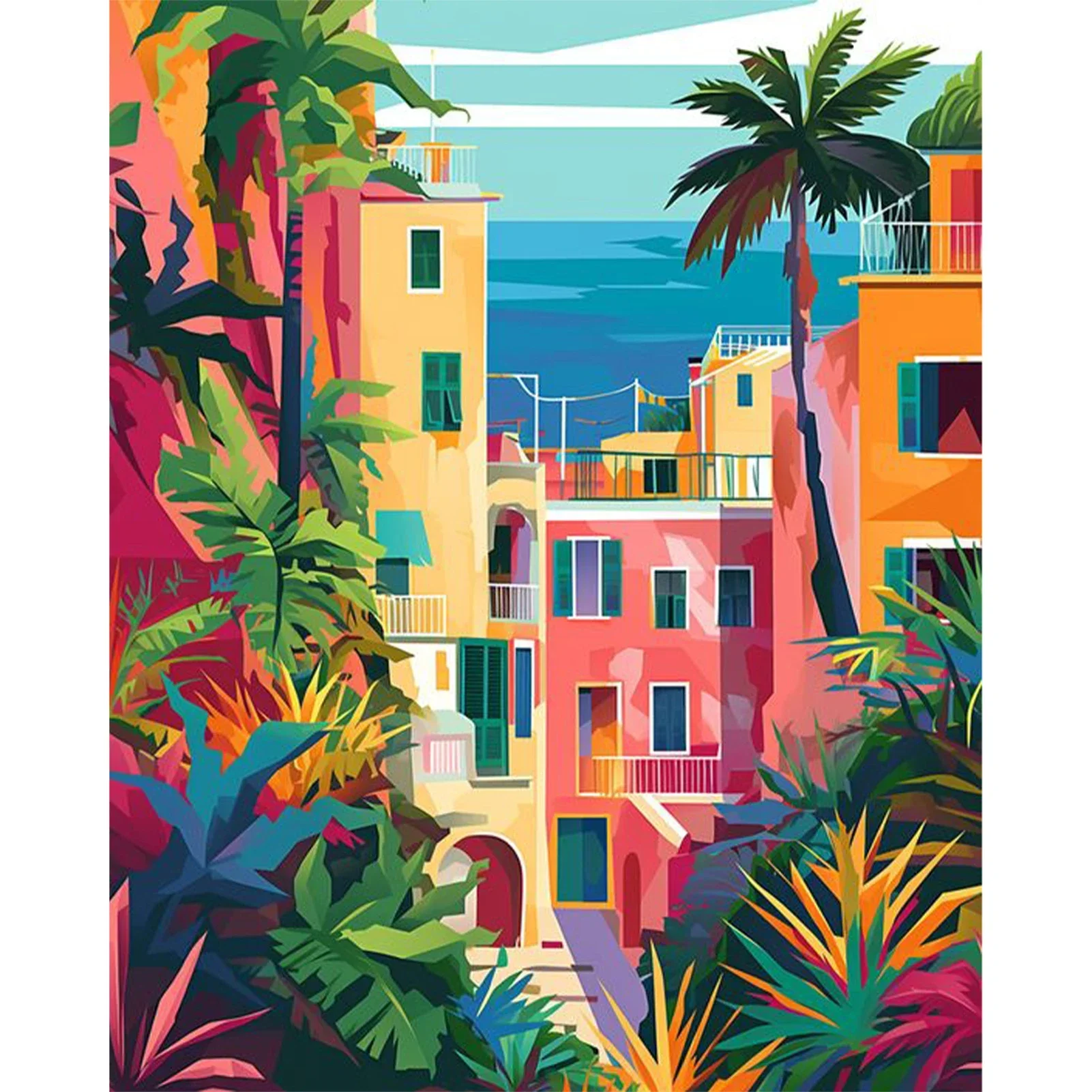 638988 DIY Paint By Numbers Kit for Adults - Seaside City, Acrylic Digital Oil Painting Art on Canvas Wall Decor Gift No Frame