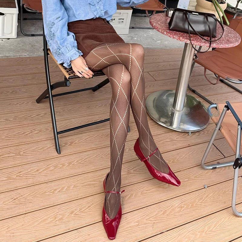 

Tornova Retro Diamond Patterned Stockings Leggings Autumn Cross Pantyhose Women's Fashion Sexy Slim Solid Tights 2025 Fashion