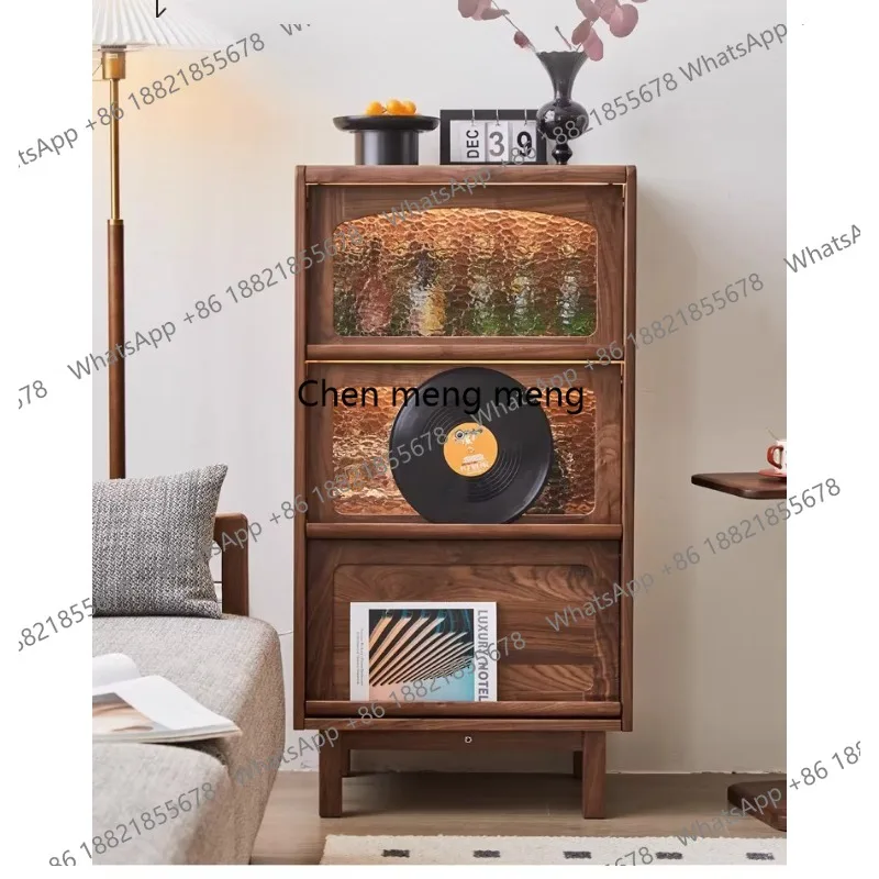 

Black walnut side cabinet Modern simple display cabinet TV storage Solid wood bookcase