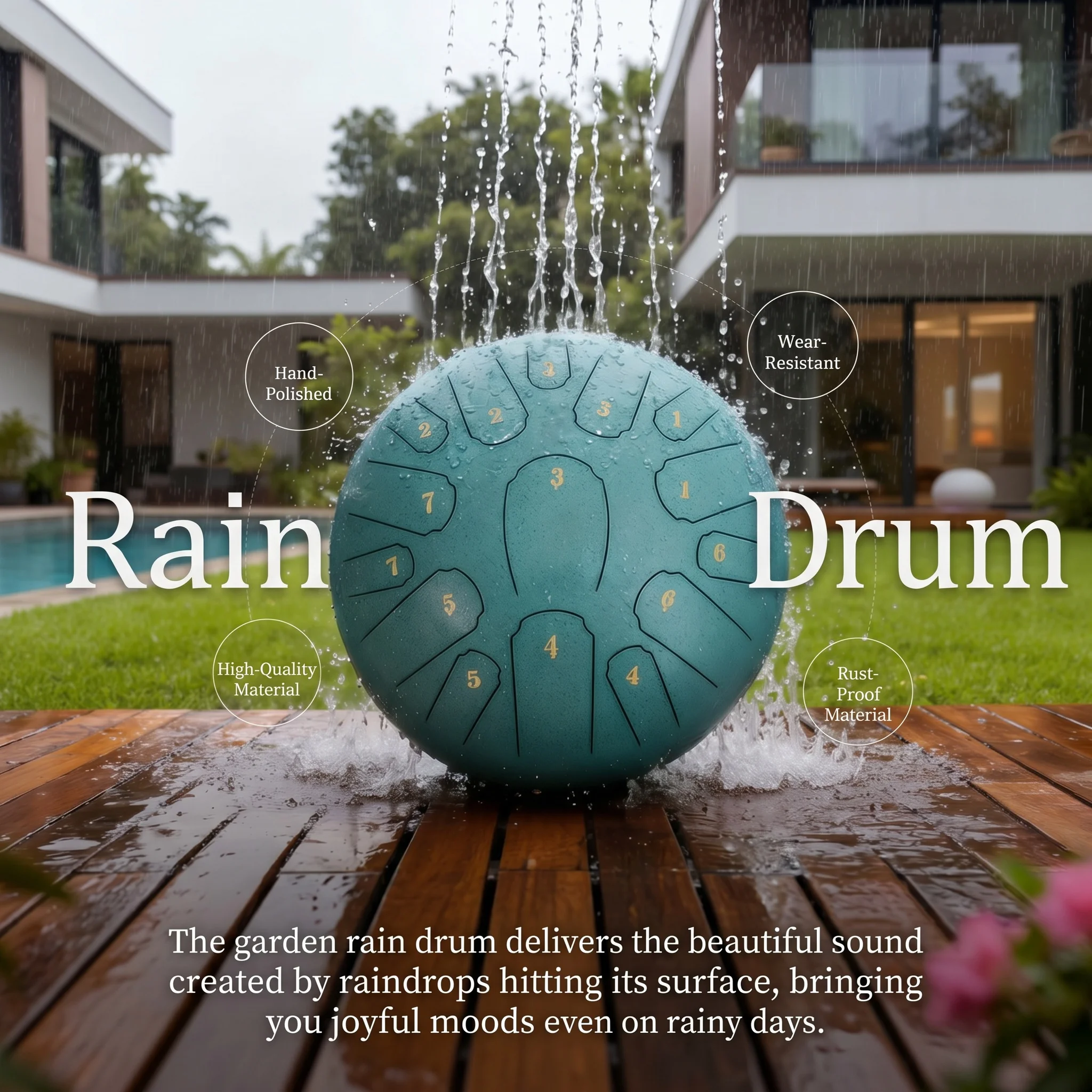 

Rain drum 12 inches 15 steel tongue drum sound steel drum raindrop drum outdoor garden yoga/meditation percussion instrument