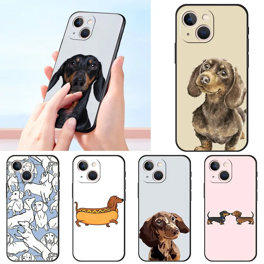

Dachshund Sausage Dog Luxury Phone Case For Apple iPhone 16 11 15 14 Pro MAX 12 13 7 8 Plus X XR XS SE Silicone Black Cover