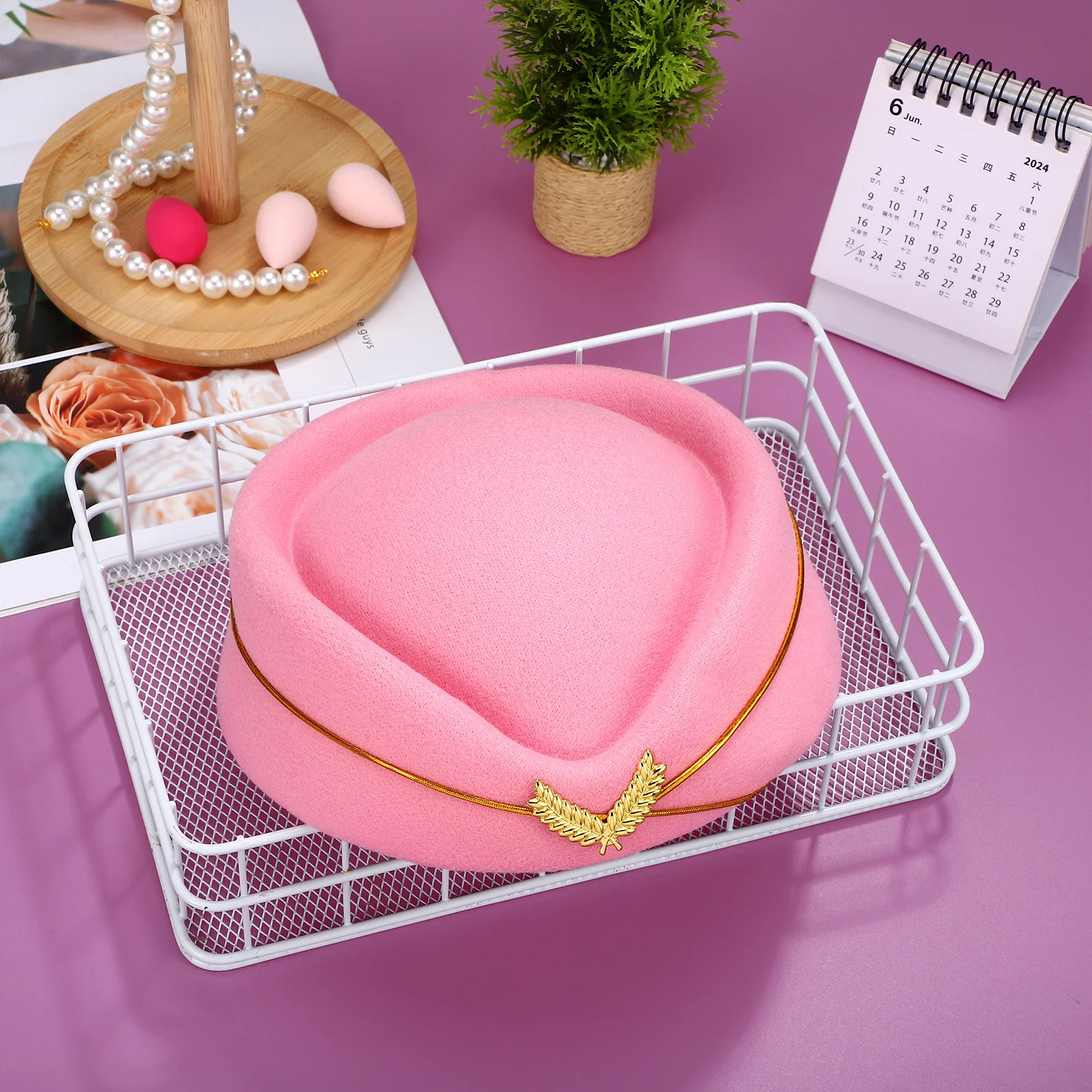 Sombrero de Cosplay de azafata para mujer, gorra de azafata para fiesta, decoración de disfraz de Halloween, accesorios de azafata, boina de uniforme