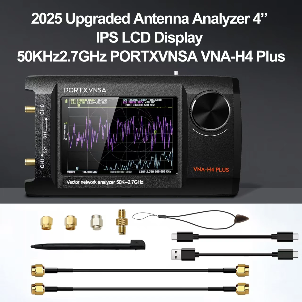 

PORTXVNSA VNA-H4 Plus Portable Network Antenna Analyzer 50KHz 2.7GHz Vector Analyzer with 4-inch IPS LCD Display Screen