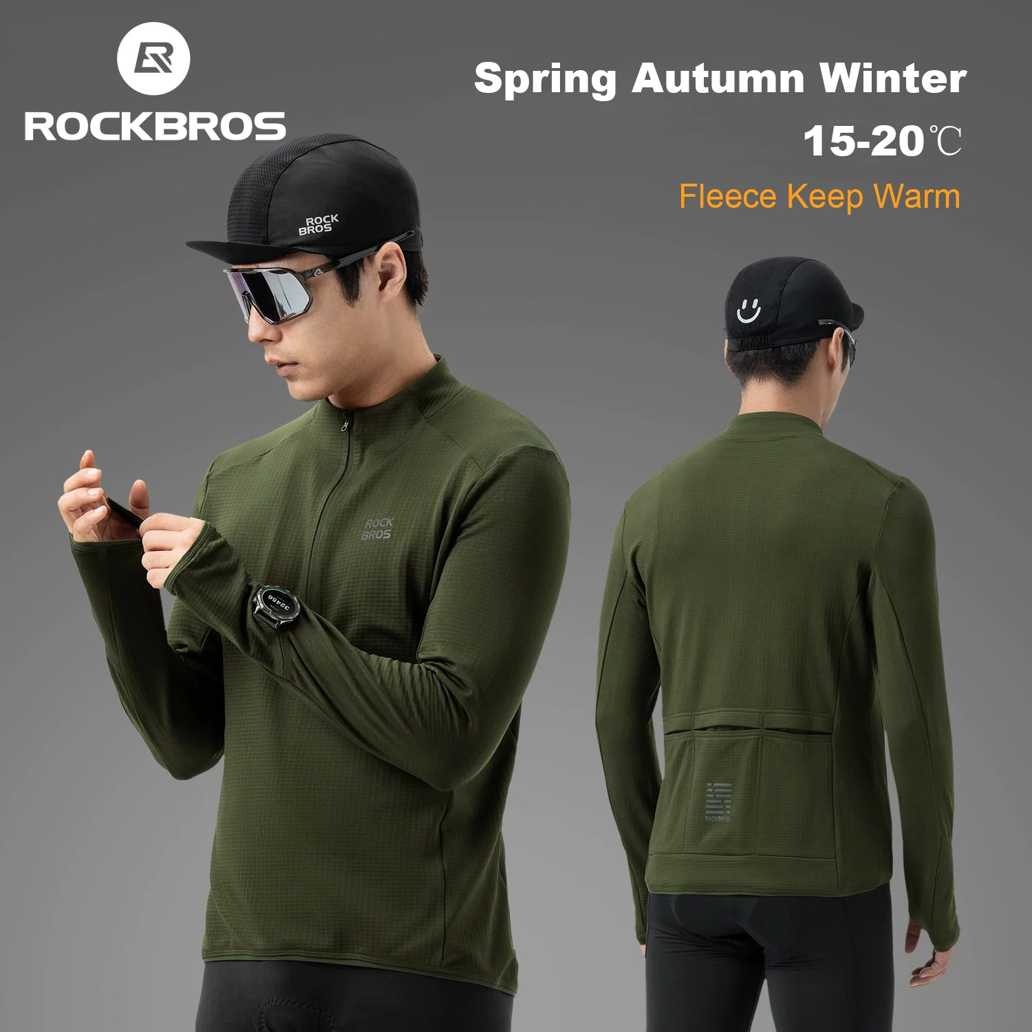 

ROCKBROS Winter Warm Cycling Jersey Top Men Fleece Long Sleeves Sports Bicycle Clothing Cycling Shirt Bike Clothes Windproof