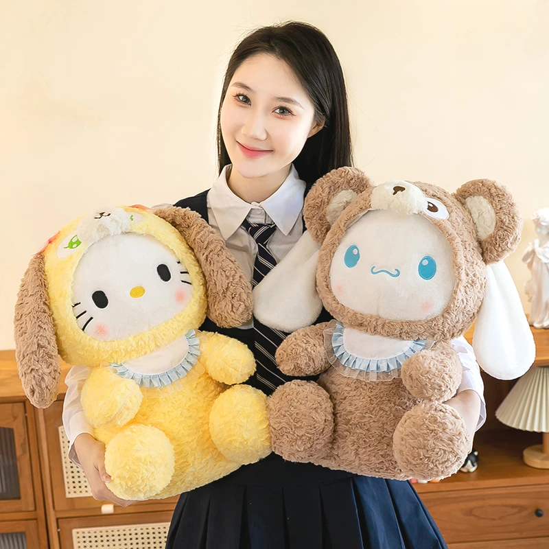 23/30/45CM Sanrio Big Size Plushies Hello Kitty Cinnamoroll Stitch Pochacco Stuffed Plush Dolls Kawaii Toys Kids Birthday Gifts